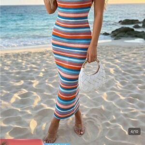 SHEIN Multicolor Striped Maxi Dress — Blue, Orange, Pink, White
